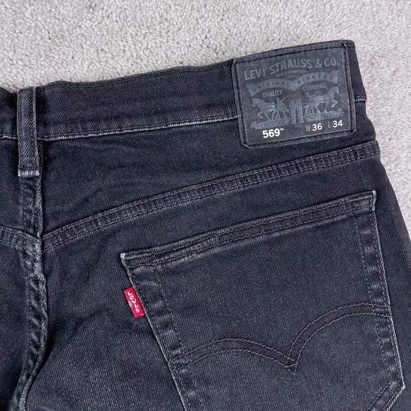 Levis 569 Jeans Mens 36x34 Grey Black Loose Straight Fit Baggy Stretch Denim - Picture 9 of 13